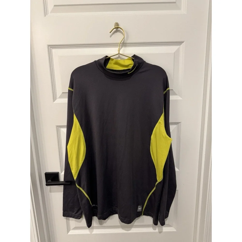 NIKE Men's Long Sleeve Athletic Shirt Pullover XXL Black Yellow High Neck